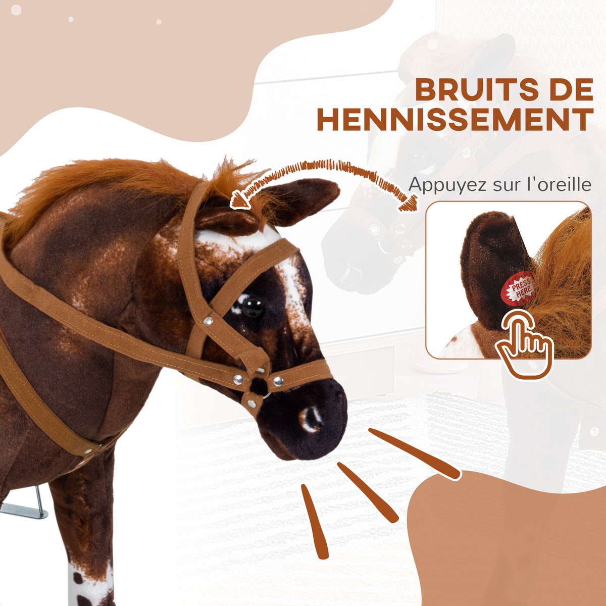 Cheval à bascule pour enfants Métal Marron marron, HOMCOM
