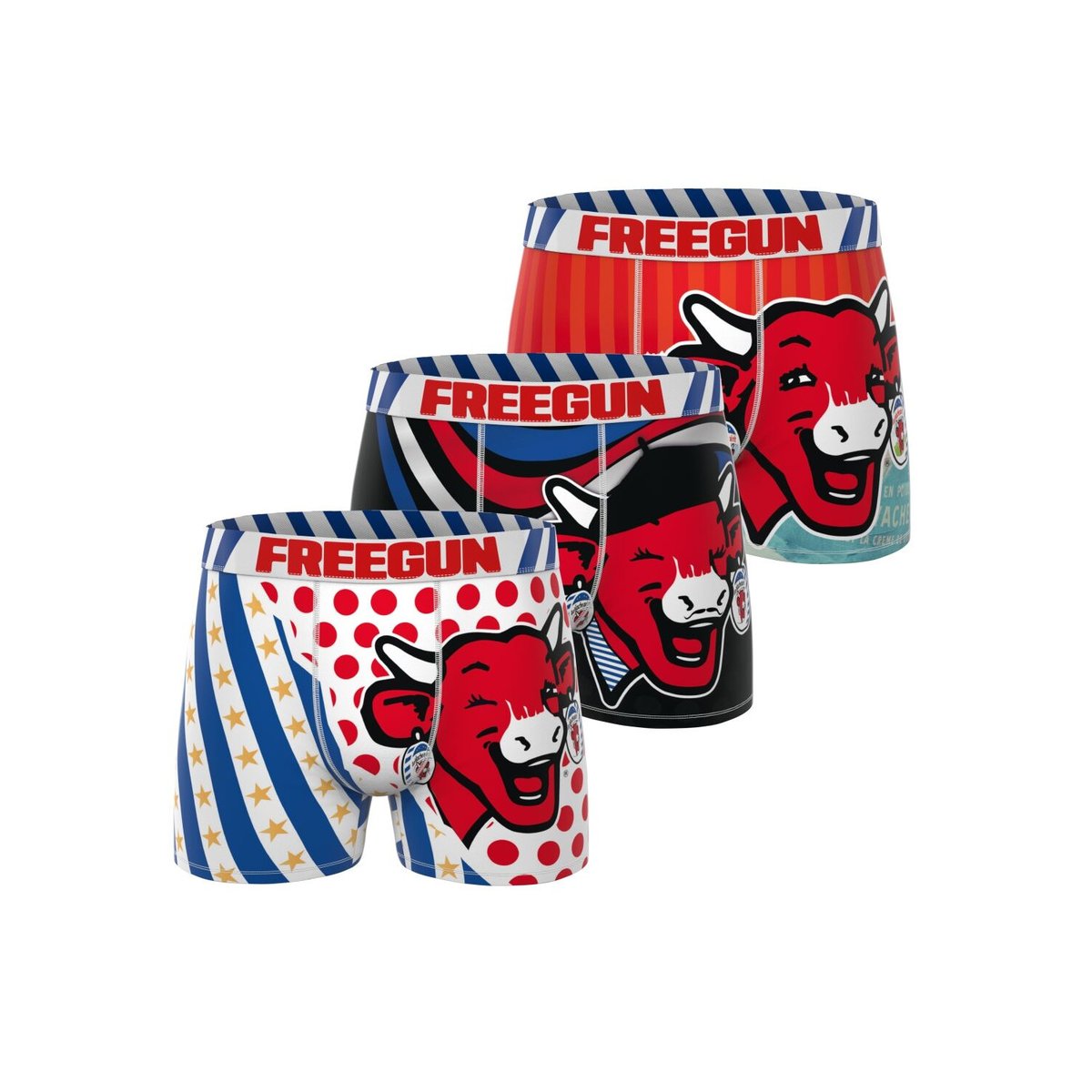 Lot De 3 Boxers Vache Qui Rit rouge/noir/bleu/blanc, FREEGUN