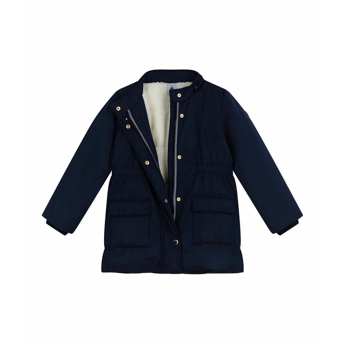 Parka à capuche amovible, doublée sherpa bleu marine, PETIT BATEAU