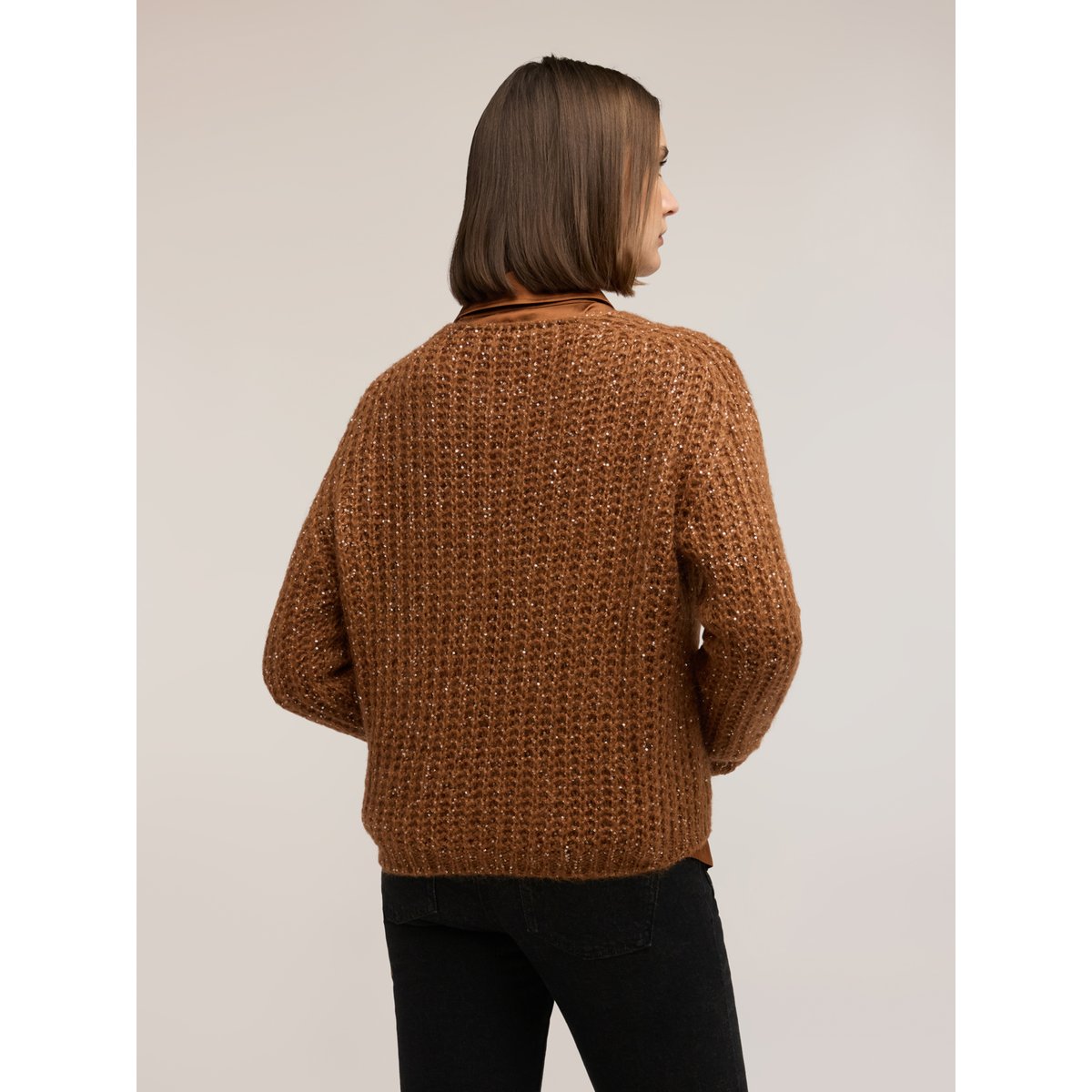 Maille à trame large avec paillettes marron, MOTIVI