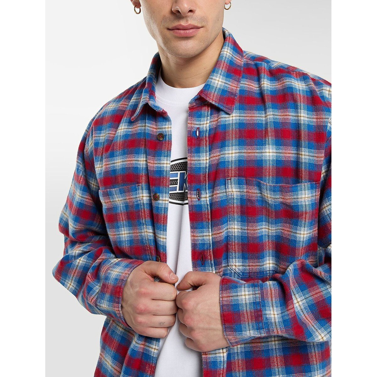 Chemise courte, en flanelle, JEROME rouge/bleu, DICKIES