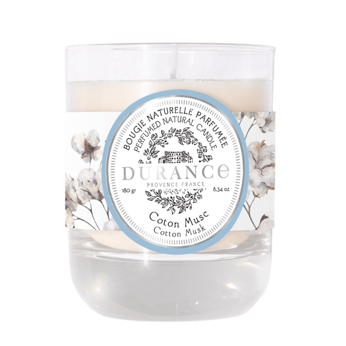 Bougie parfumée COTON MUSC couleur unique, DURANCE