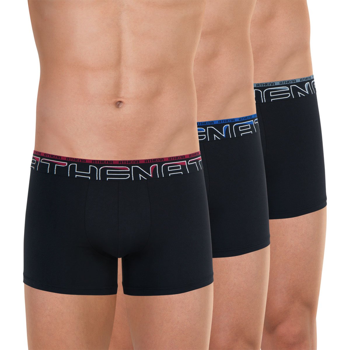 Lot de 3 boxers seconde peau noir + bordeaux + noir, ATHENA