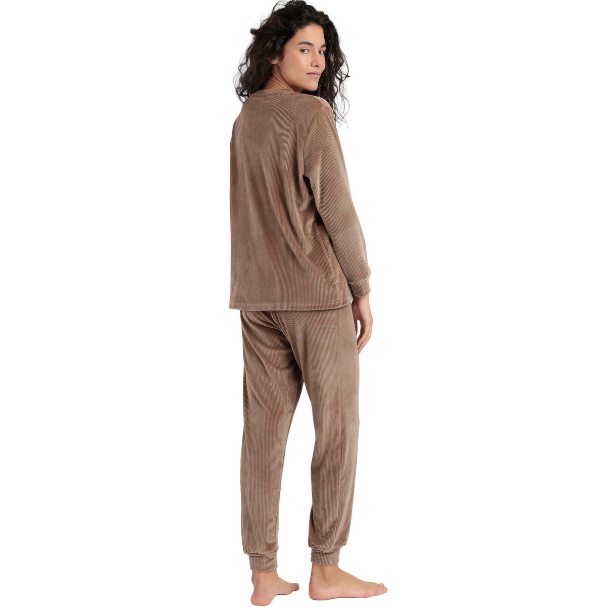 Pyjama velours pantalon top manches longues Relax Home chocolat, ADMAS