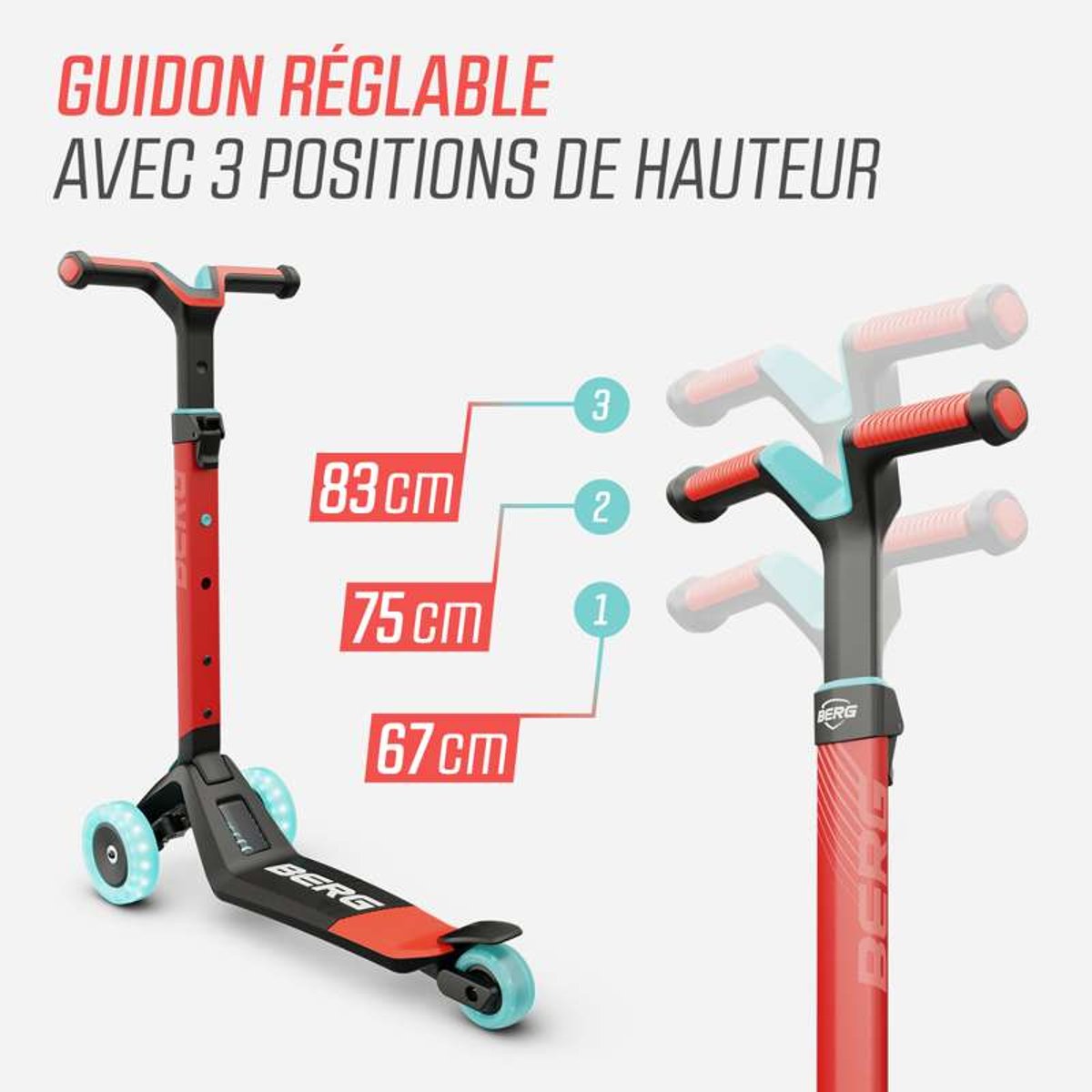 Trottinette pour Enfants, 2+ Ans, Pliable, Magnet-Deck, Nexo Lime red, BERG TOYS