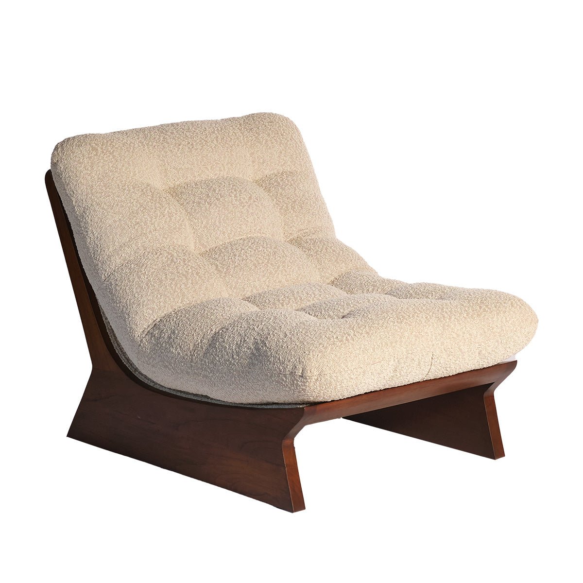 Fauteuil en mindi massif et tissu bouclette  LUCIEN taupe chiné, BERAH GETAH