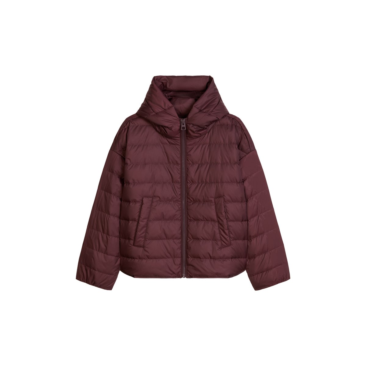 Veste matelassée en duvet avec capuche relaxed en polyester recyclé rouge, MARC O'POLO