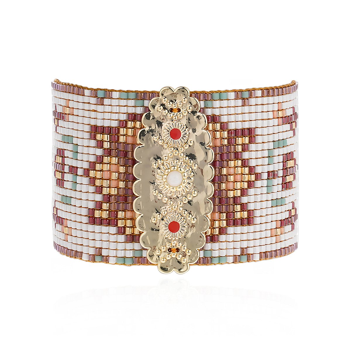 Bracelet manchette perles tissées BIZANCE blanc, HIPANEMA