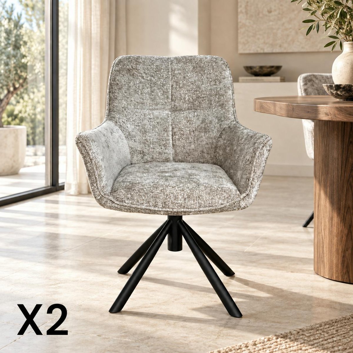 Fauteuil de table pivotant tissu gris (lot de 2) IENA gris, PIER IMPORT