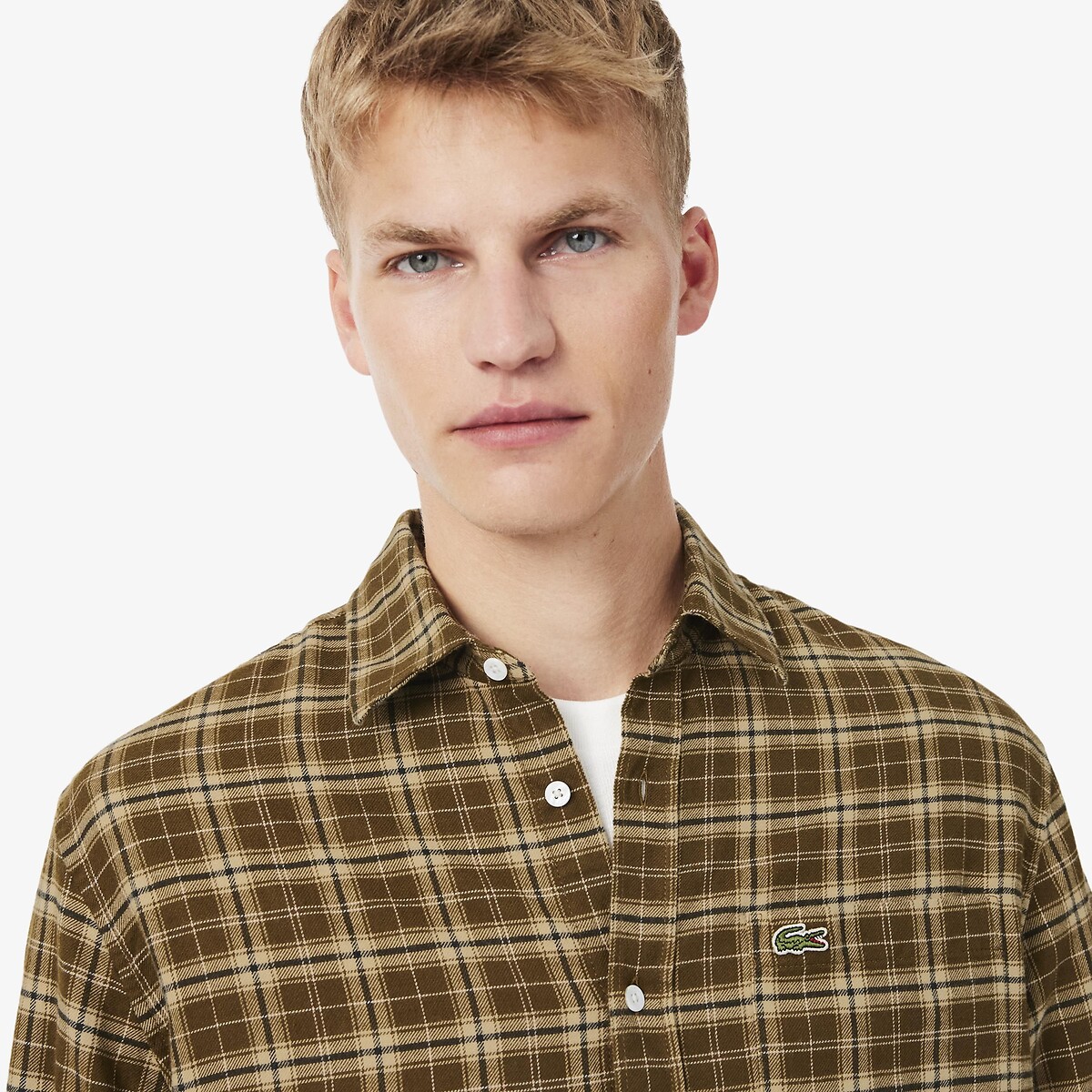 Camicia di flanella, vestibilità regolare quadrati marrone/beige, LACOSTE