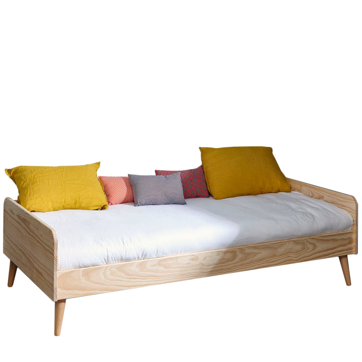 Lit avec barrière et pieds Bois massif HARPE bois naturel, AKITEN RETAIL