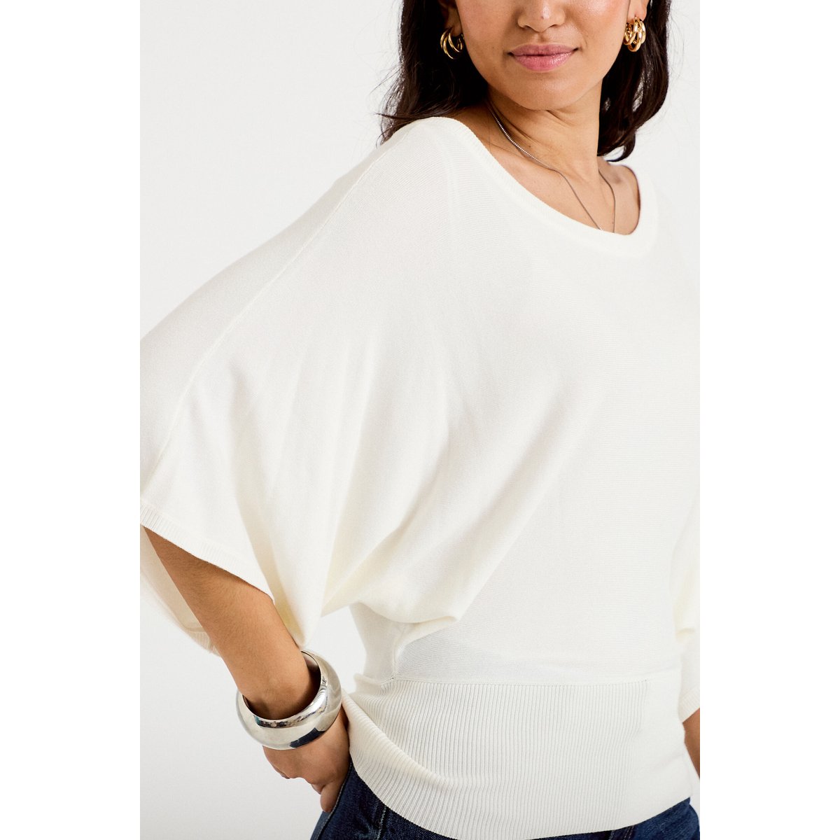 Pull ample manches courtes col rond ecru, CACHE CACHE
