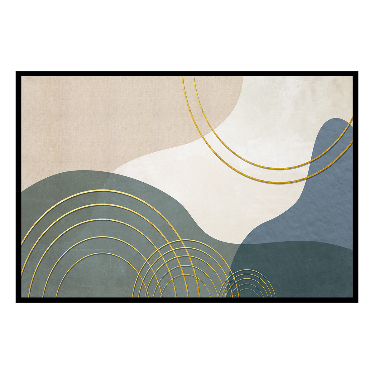 Affiche encadrée abstraction formes organiques affiche + cadre en métal - noir, HEXOA