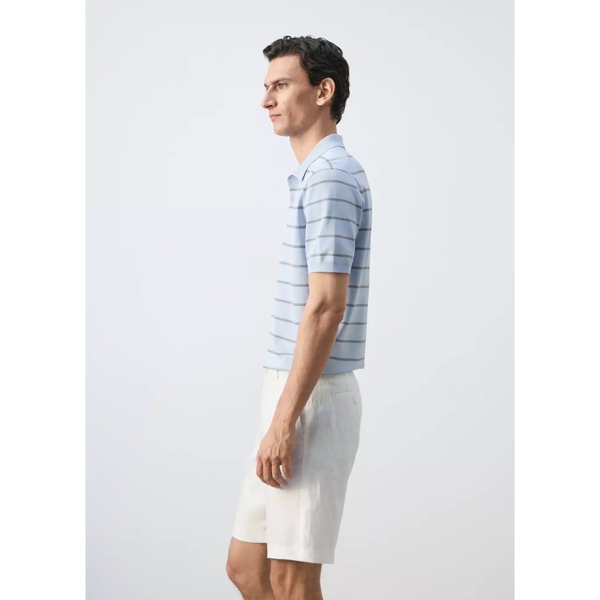 Polo maille fines rayures bleu ciel, MANGO MAN