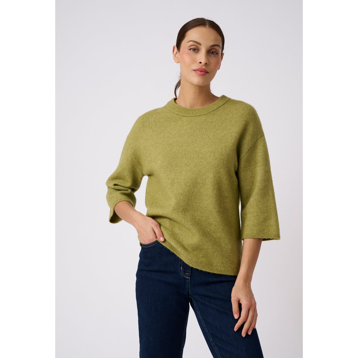 Pull mélange laine et alpaga manches larges vert, DAMART