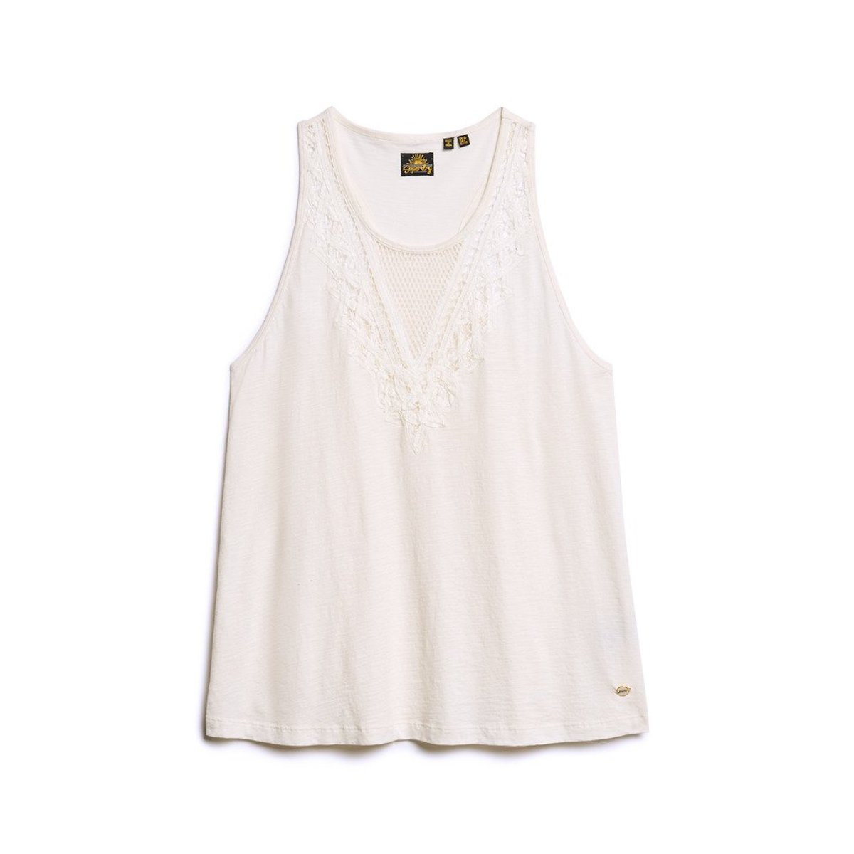 Débardeur en dentelle jersey blanc cassé, SUPERDRY