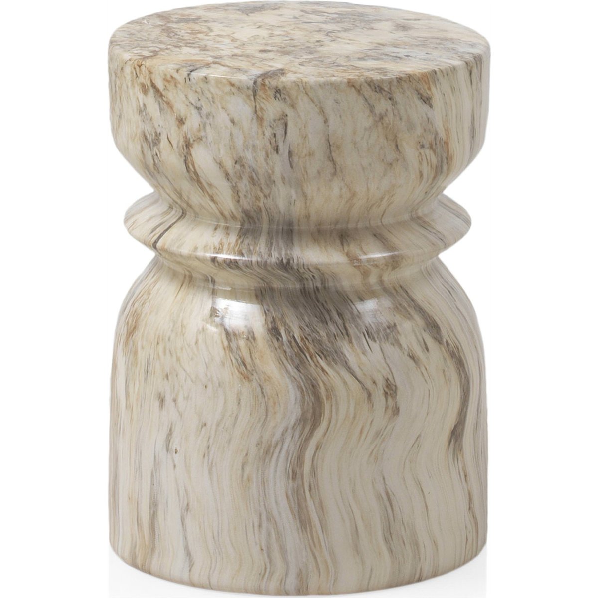 Tabouret rond en céramique marron crème effet marbré, RECOLLECTION