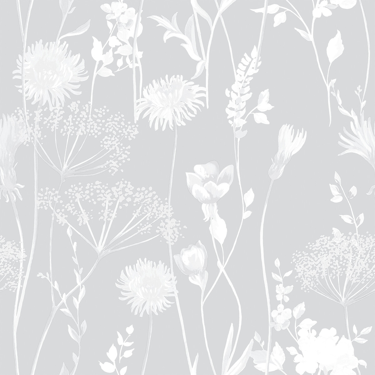 Meadowsweet Floral Grey Wallpaper white/grey, CATHERINE LANSFIELD