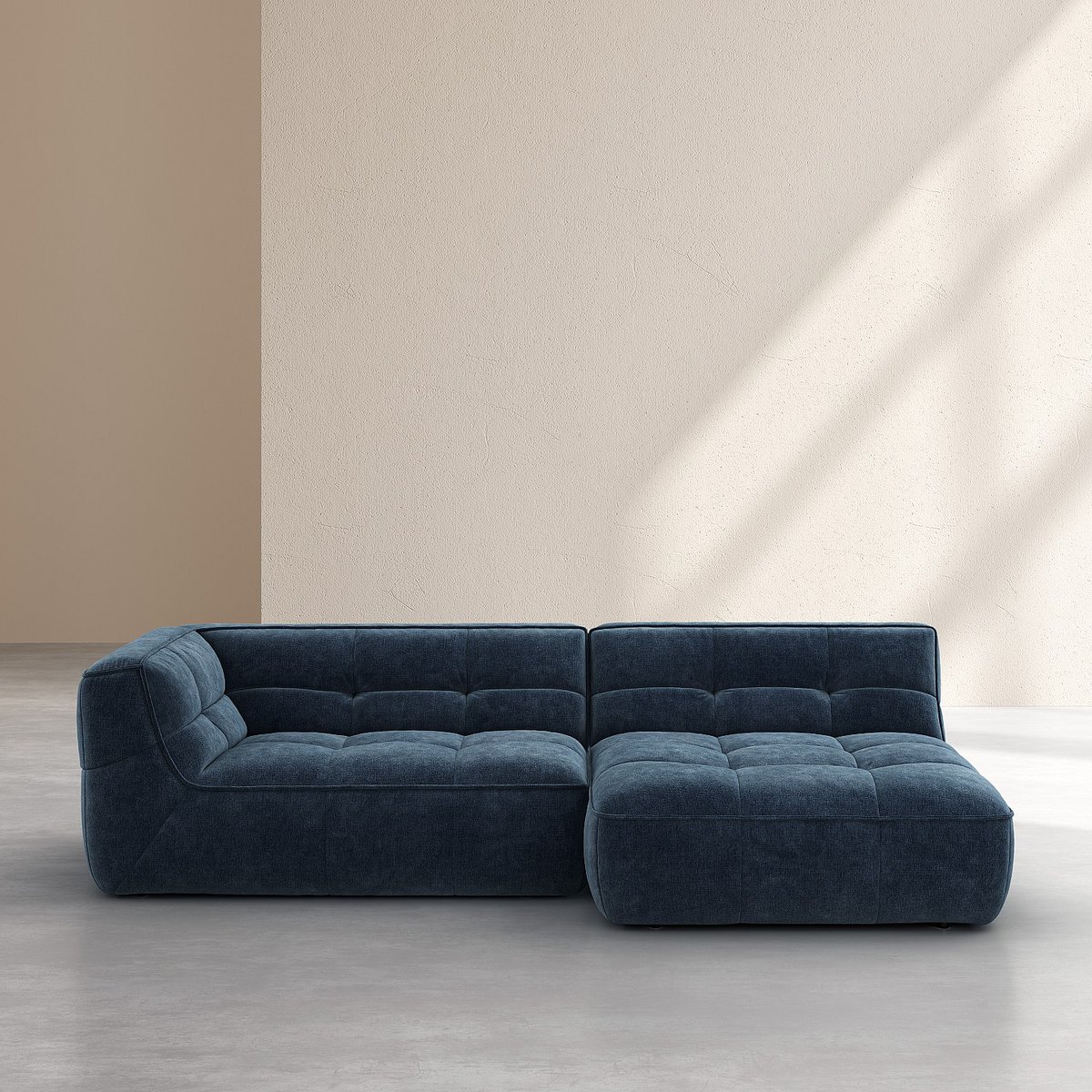 Canapé d'angle droit en tissu ORIETO bleu, HABITAT