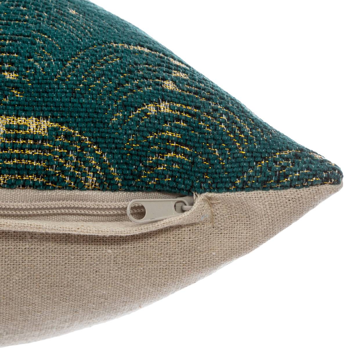 Housse de coussin coton et chenille CHIARA vert foncé, ATMOSPHERA