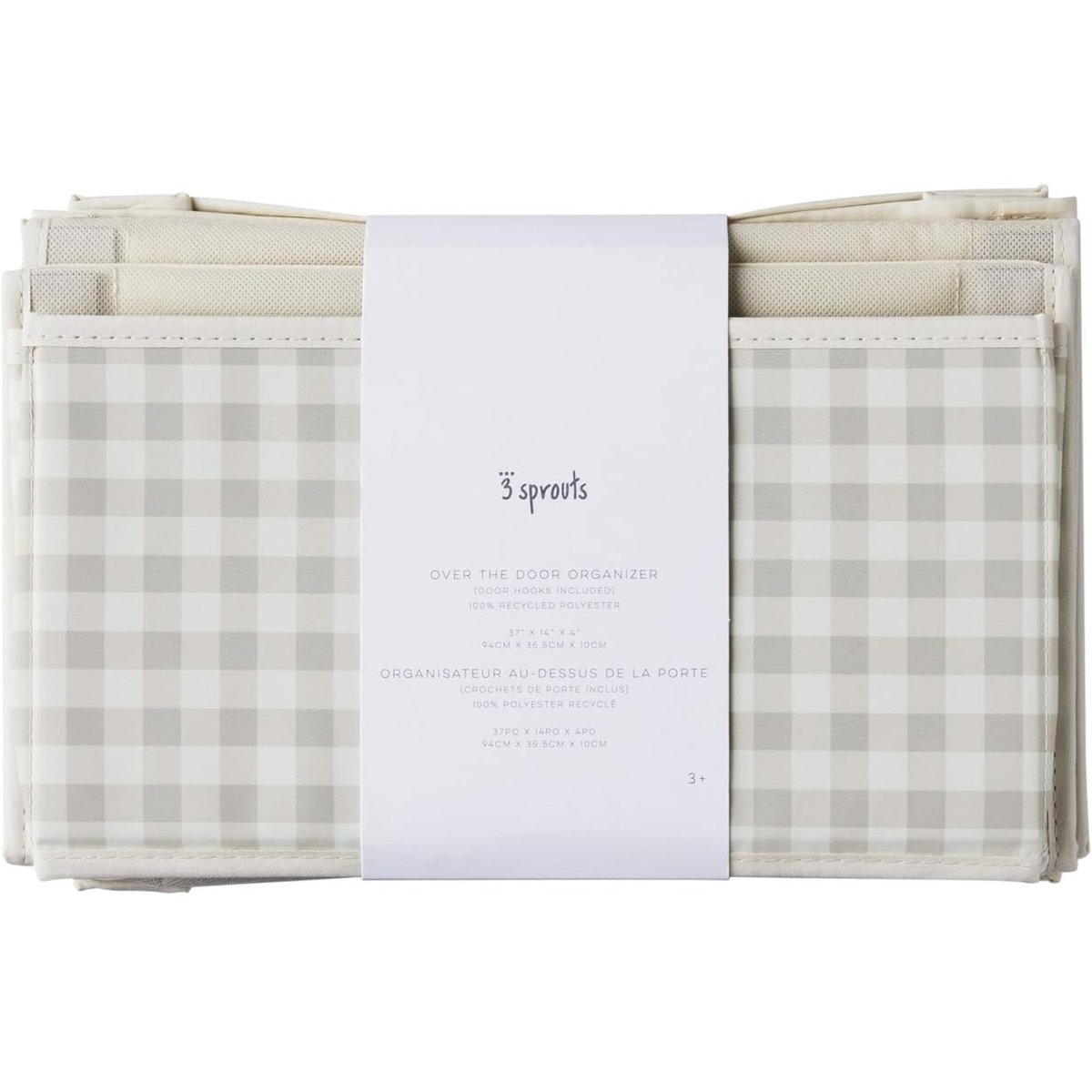 Rangement mural en tissu recyclé vichy beige, 3 SPROUTS