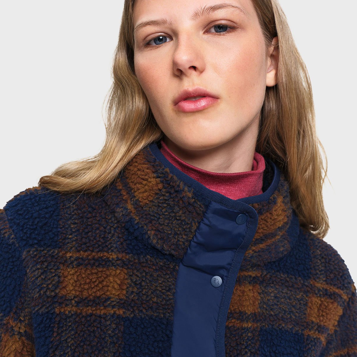 Polaire sherpa jacquard à carreaux doublure nylon bleu marine, AIGLE