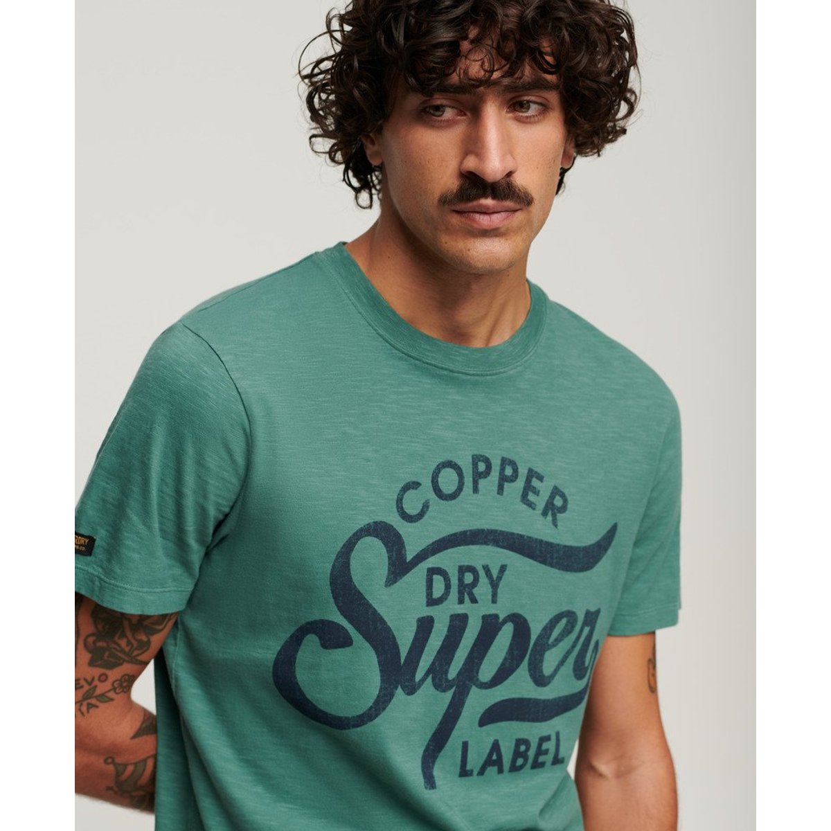 T-shirt Copper Label Script vert drius flammé, SUPERDRY