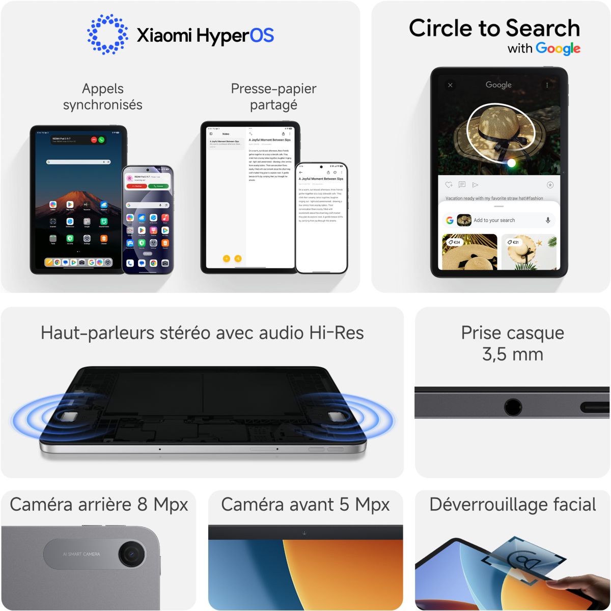 Tablette Android Redmi Pad 2 9.7'' Gris 128Go gris, XIAOMI