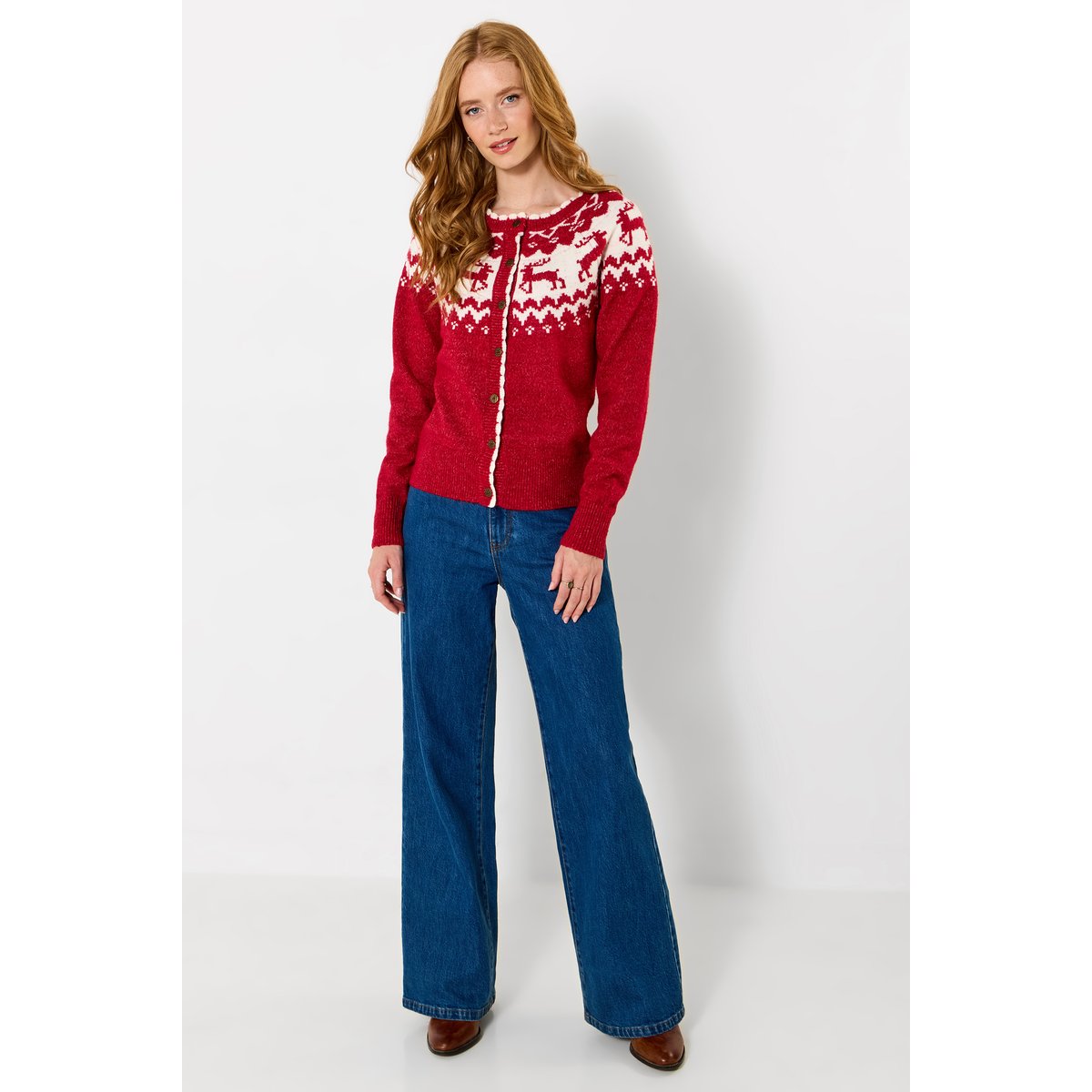Cardigan Fair Isle Rennes Rétro rouge, JOE BROWNS