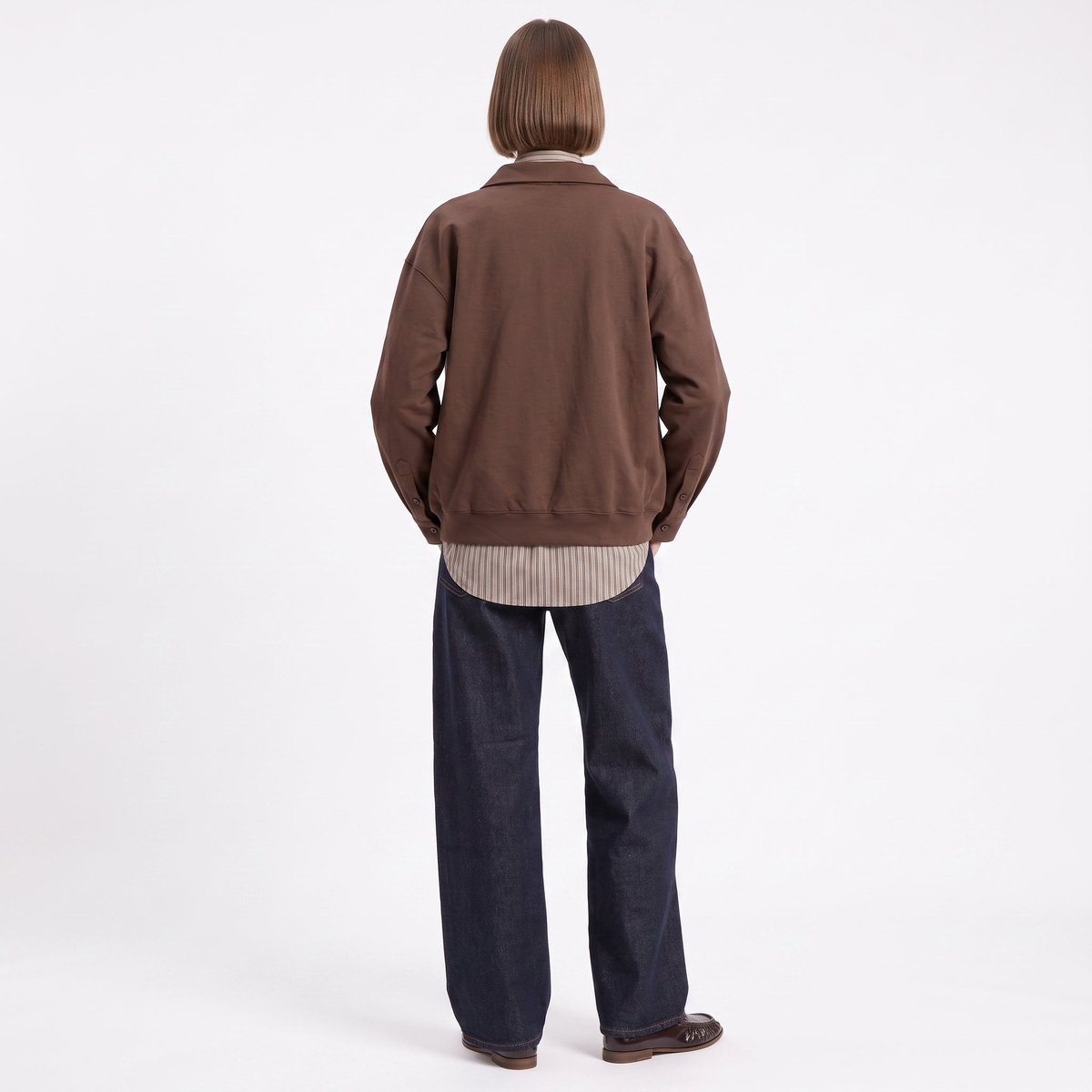 Sweat col polo ouvert poche plaquée manches longues TEMELIS brown, ARTLOVE