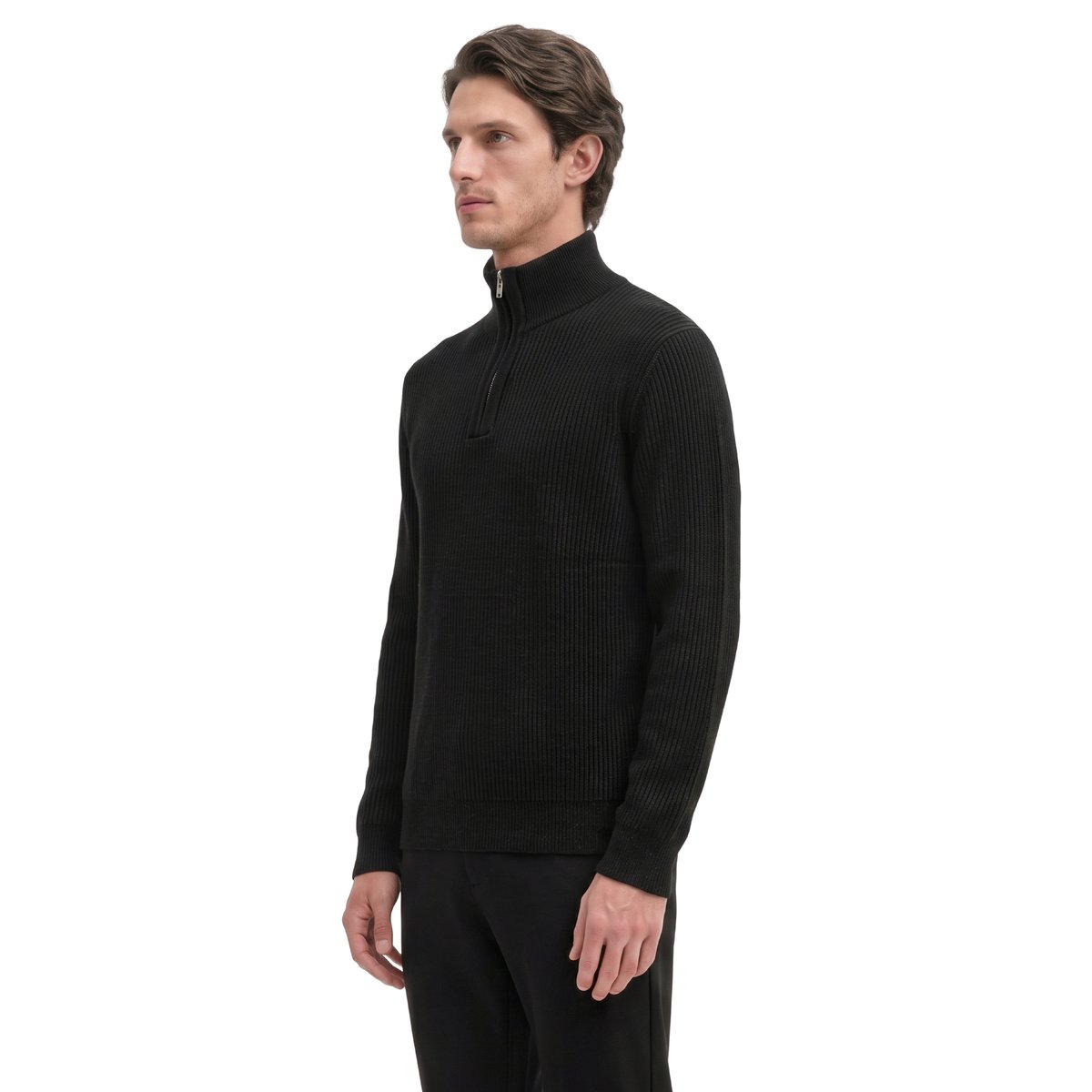 Pull à col roulé en maille, coupe classique en mélange de coton bio et de laine vierge noir, MARC O'POLO
