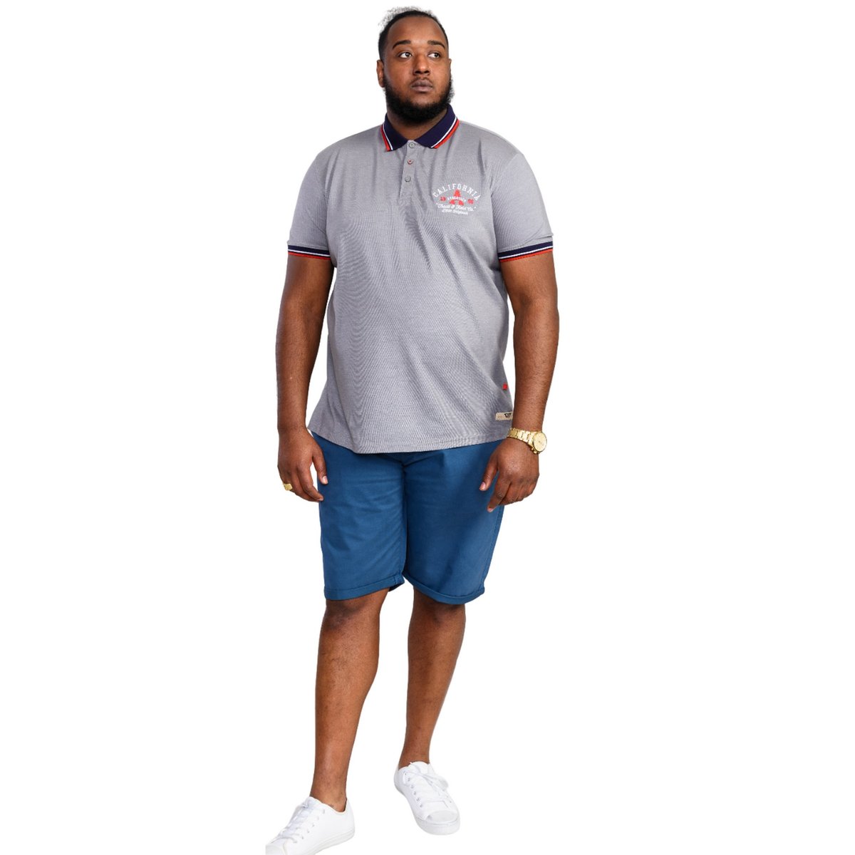Polo motif/style brodé et rayures grande taille MERSEA gris chiné, DUKE