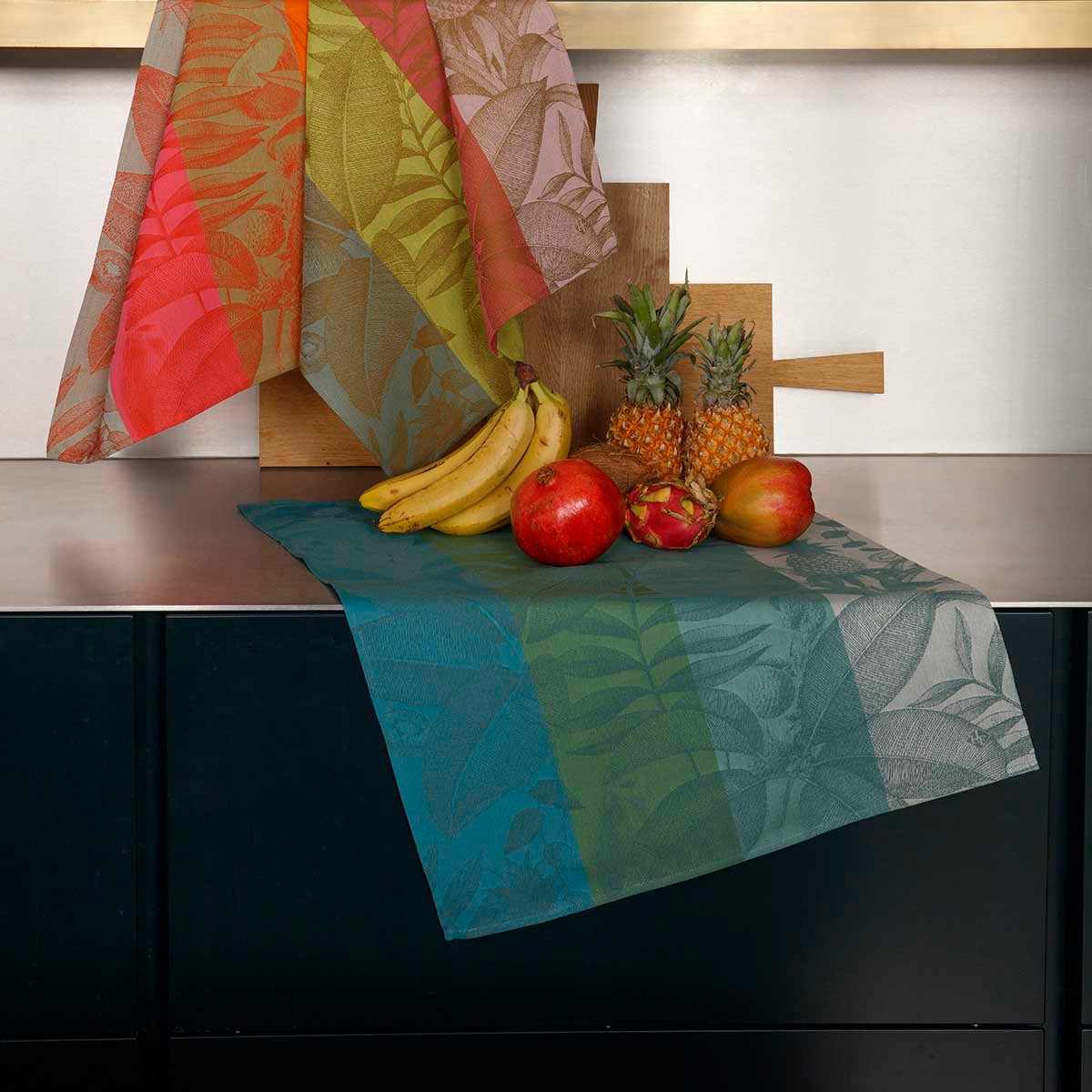 Torchon en Coton, FRUITS EXOTIQUES palme, LE JACQUARD FRANCAIS