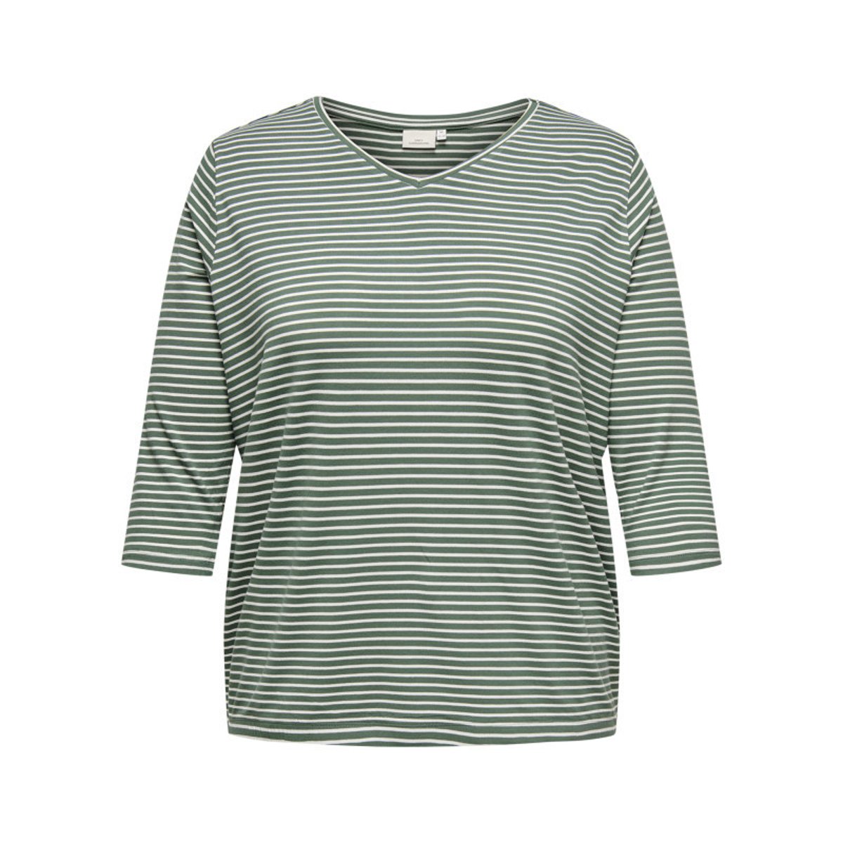 T-shirt vert et blanc pourvu d'un motif à rayures et de manches 3/4 vert, ONLY CARMAKOMA