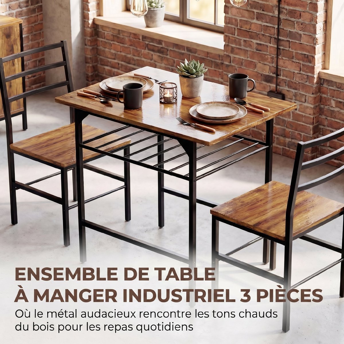 Ensemble de table à manger Panneau de brun rustique et noir, HOMCOM