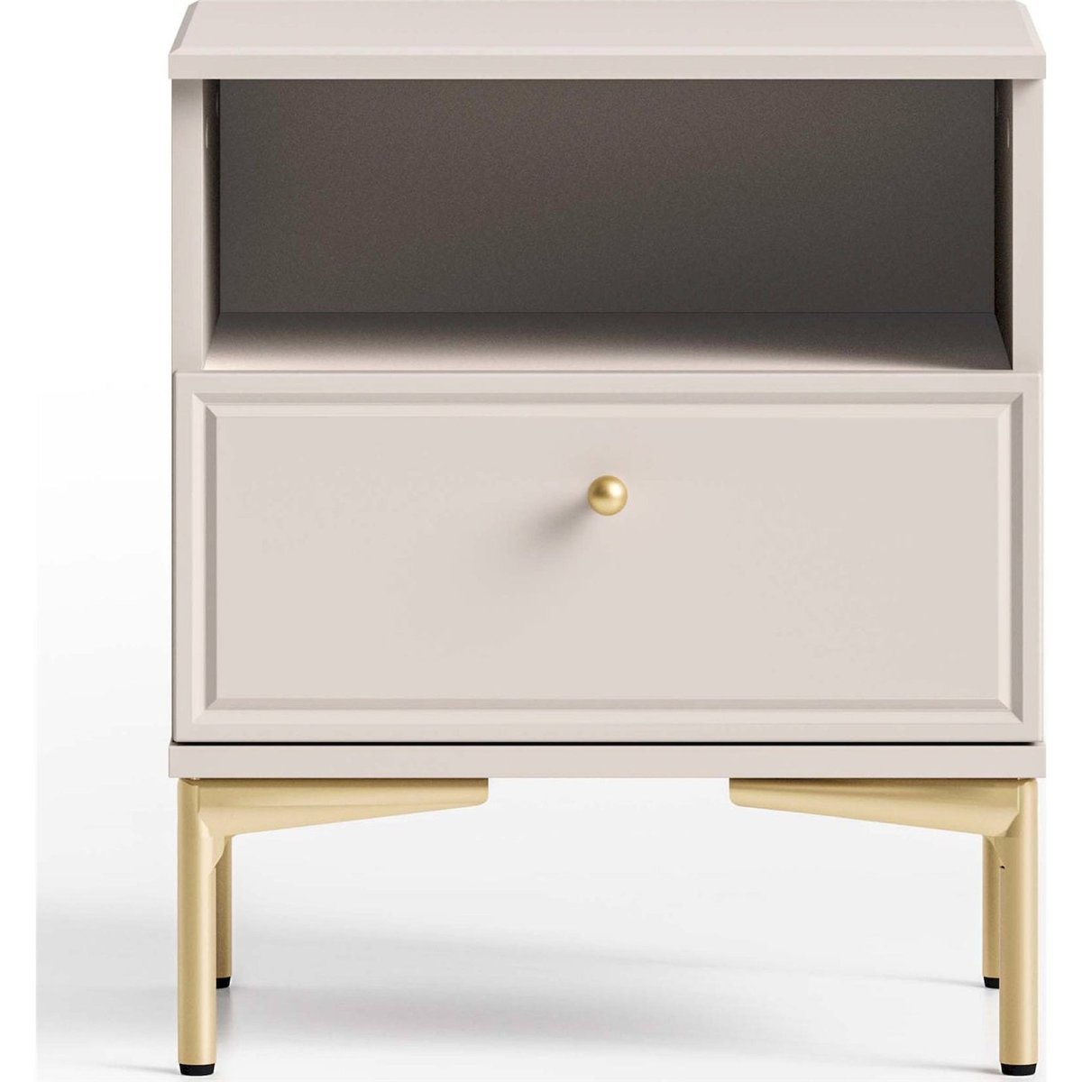 Table de chevet en bois collection SANDRO beige cachemire avec détails dorés, RECOLLECTION