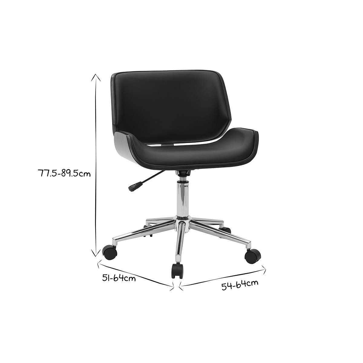 Chaise de bureau à roulettes design RUBBENS noyer / noir, MILIBOO