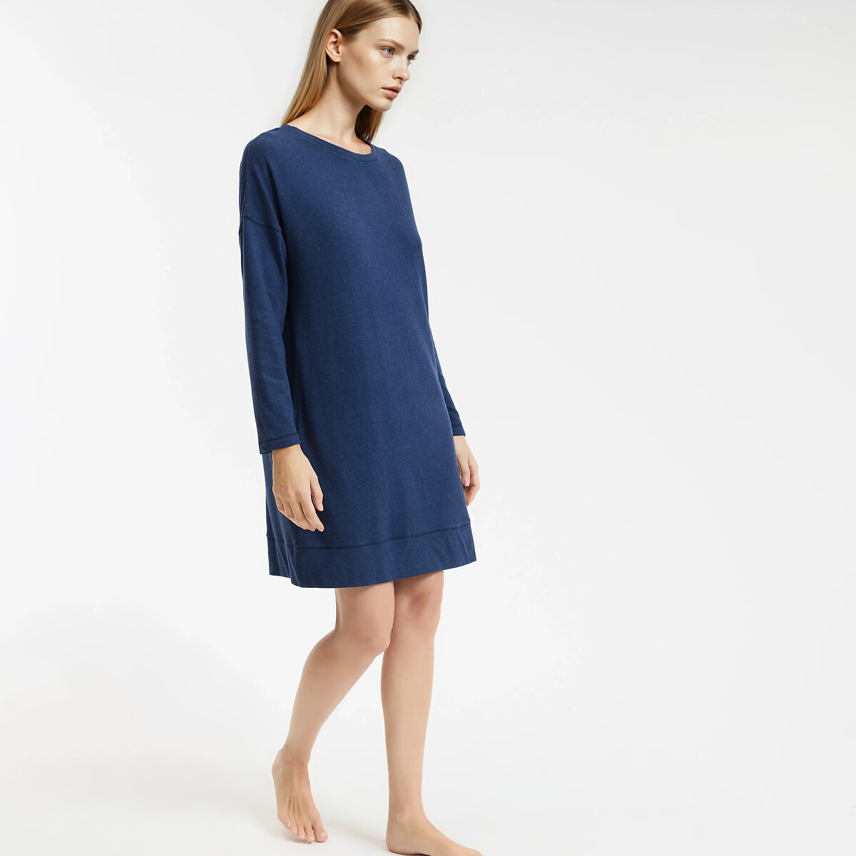 Chemise de nuit en maille grattée, toute douce bleu, LA REDOUTE COLLECTIONS