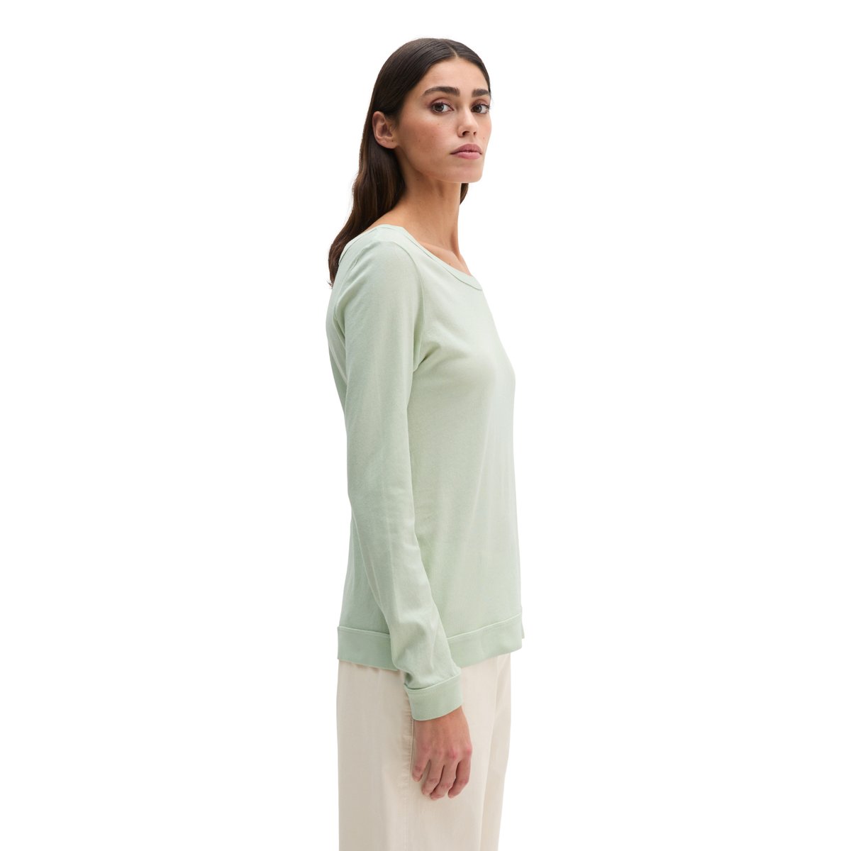 T-shirt long régulier en jersey simple de coton doux vert clair, MARC O'POLO
