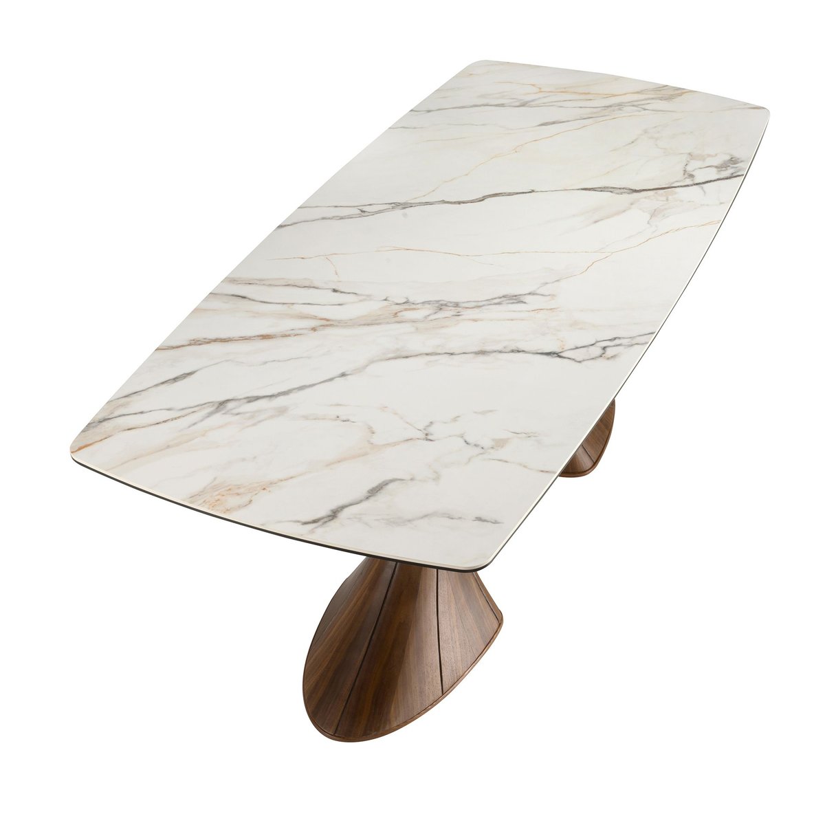 Table de salle à manger ovale en forme de tonneau, marbre en porcelaine et noyer white | walnut, ANGEL CERDA