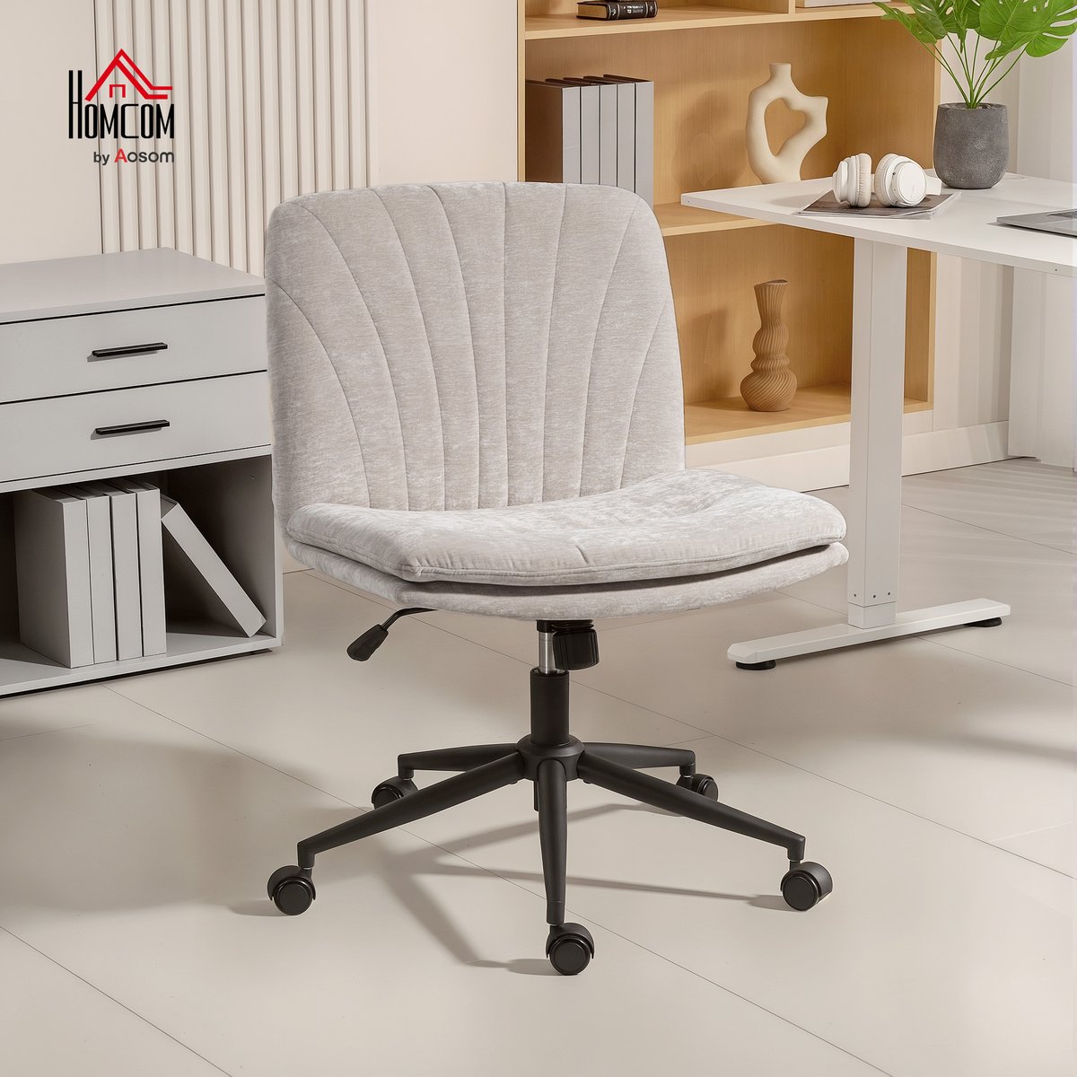 Chaise de bureau Chenille (100% polyester) beige, HOMCOM