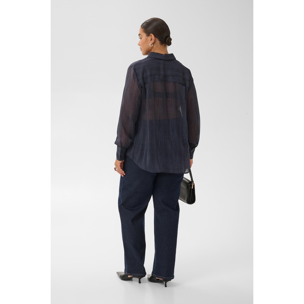 Chemise à manches longues bleu blue blurry stripes, KAFFE CURVE