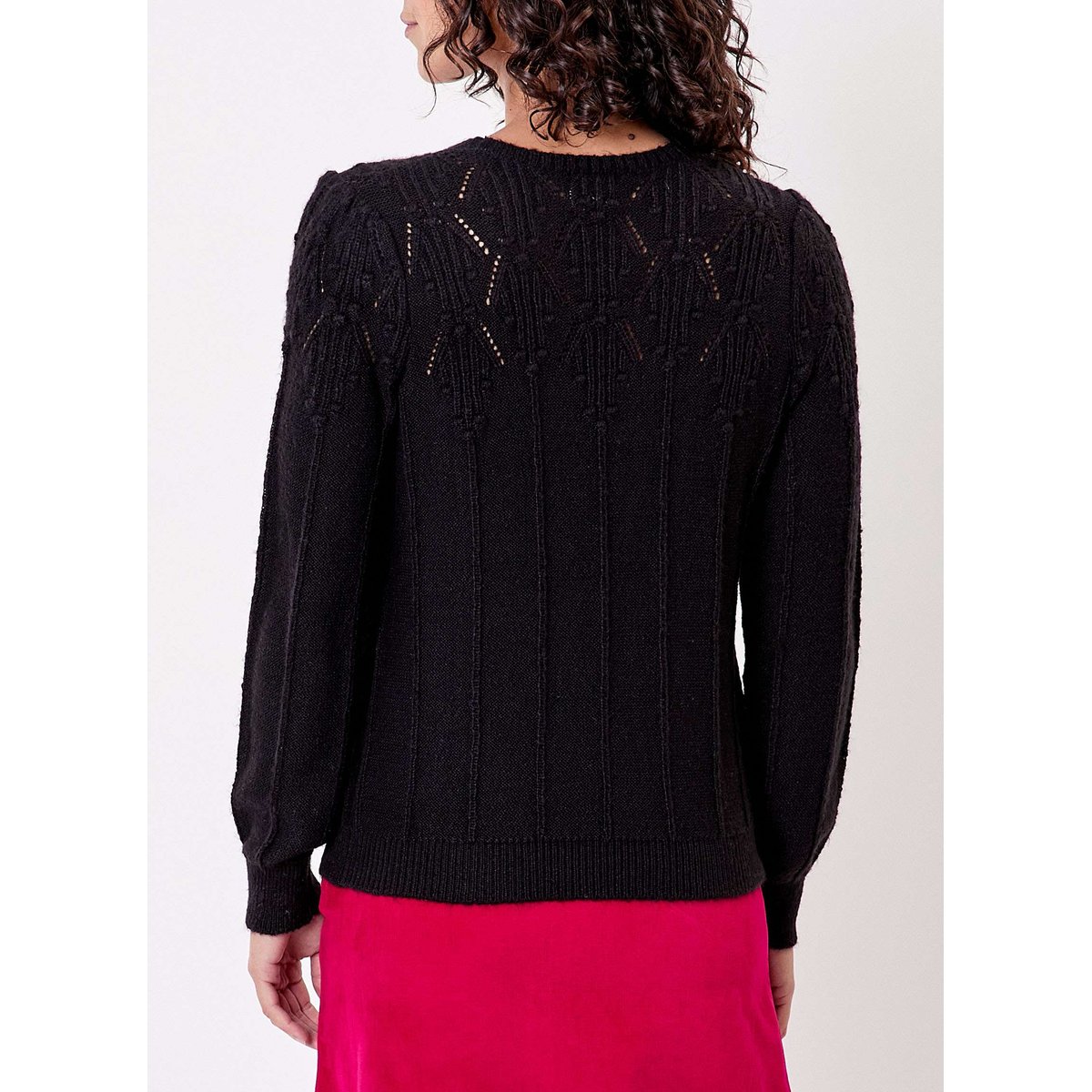 Pull maille fantaisie col rond IZIA noir, PRINCESSE NOMADE
