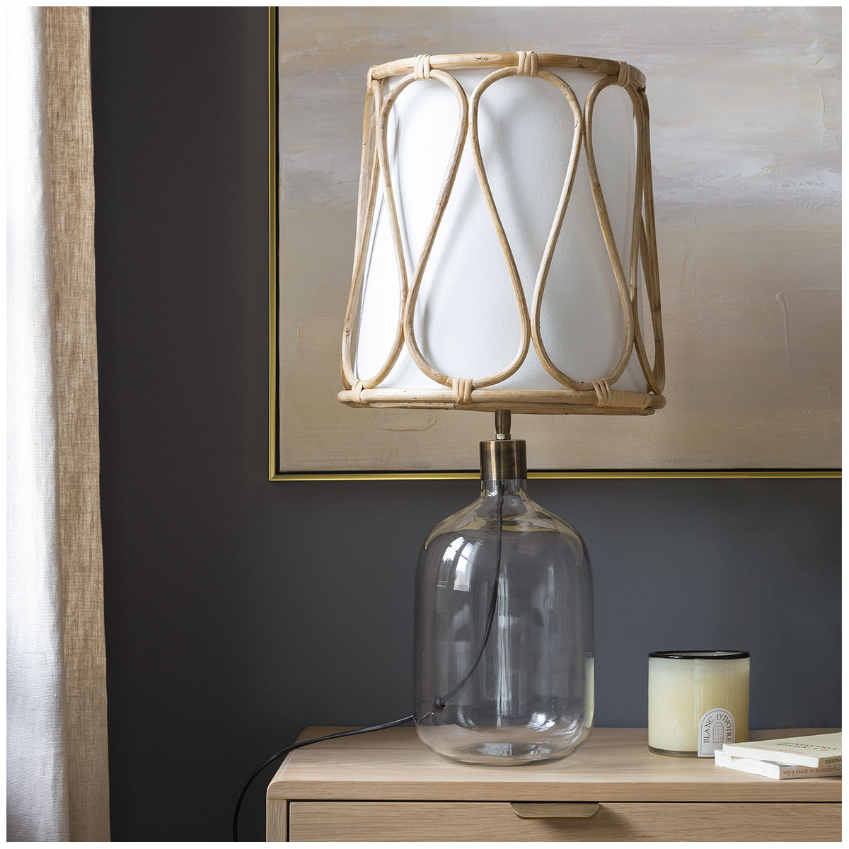 Pied de lampe SUZANNE en verre - Petit modèle transparent, BLANC D’IVOIRE