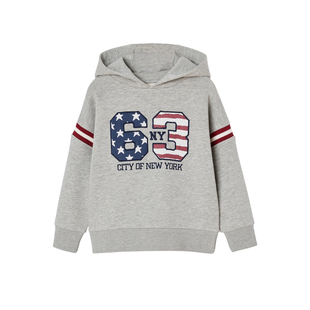 Sweat à capuche print devant gris chiné, VERTBAUDET