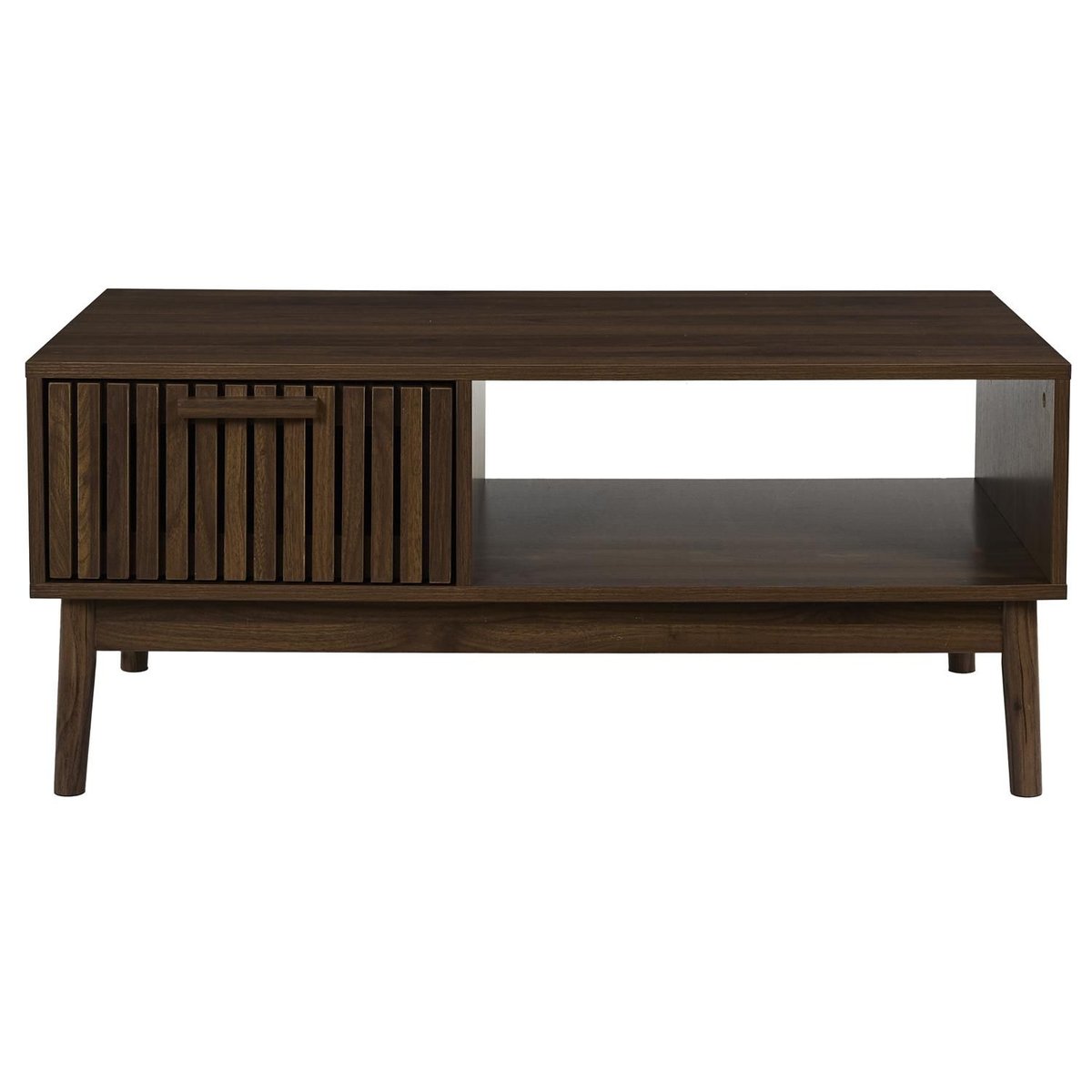Table basse 1 tiroir et 1 niche effet bois foncé SAULK marron, THE HOME DECO FACTORY