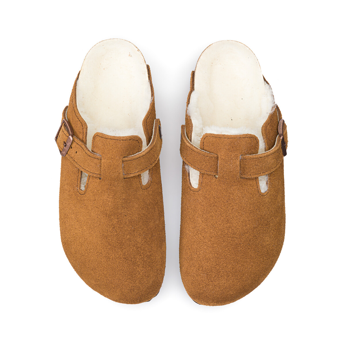 Sabot imbottiti in pelle scamosciata Boston Sherling cammello, BIRKENSTOCK