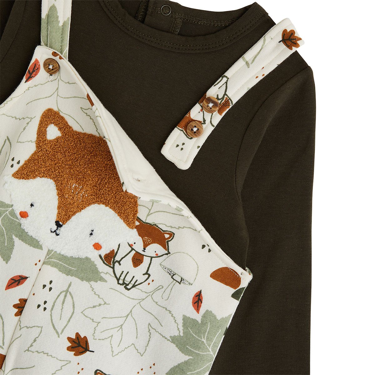 Ensemble salopette bébé en molleton et t-shirt Ginkgo ecru, PETIT BEGUIN