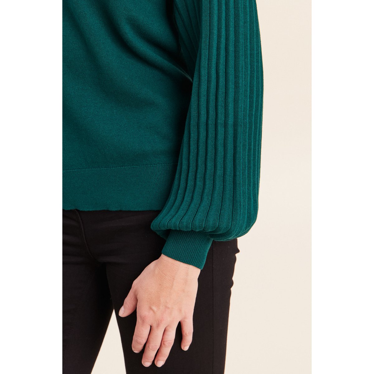 Pull cintré col rond manches longues vert foncé, BREAL