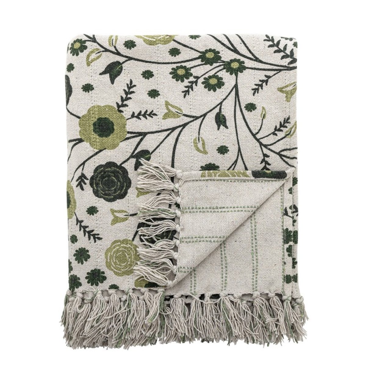 Plaid coton recyclé floral EYDIS vert, BLOOMINGVILLE
